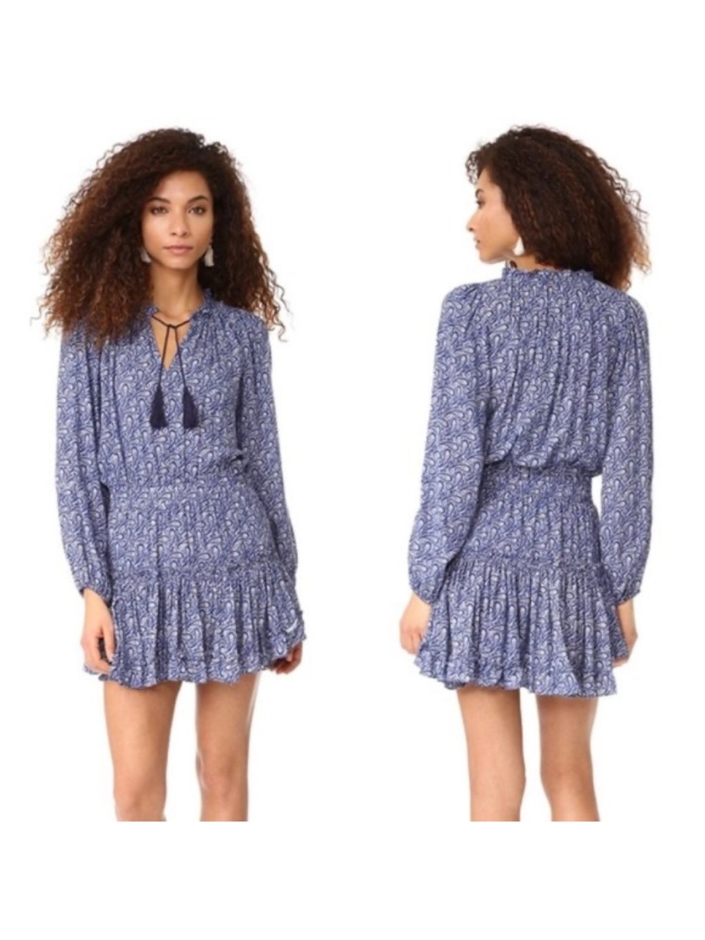 MISA LOS ANGELES Lorena Paisley Mini Dress Blue/White Size Small
